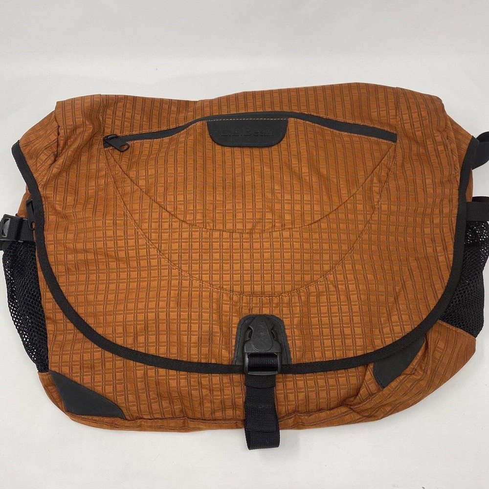 LL Bean Large Nylon Laptop Messenger Shoulder Bag #0JUS7 - Orange and Black